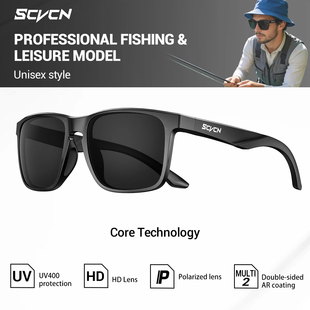 SCVCN Outdoor Polarisierte Sonnenbrille für Strand, Meer, Plattform, Angeln, Radfahren, Herren-Sportbrille, UV400-Schutz, Wassersport-Brille Image