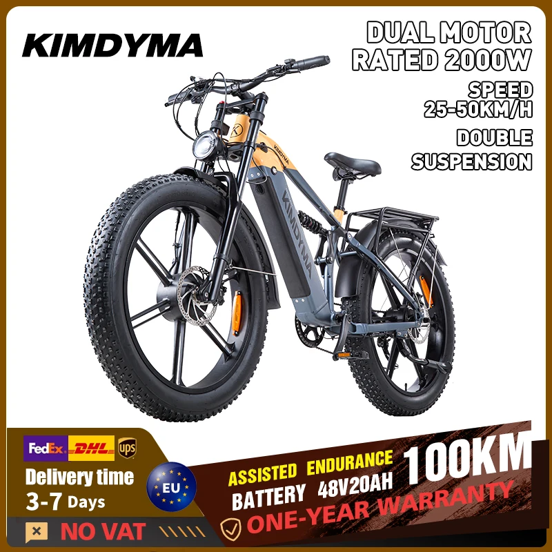 KIMDYMA K03 Elektrofahrrad für Erwachsene, 48V20AH 960WH Akku, Mit 2000W Zwei Motoren, 27,5 Zoll Breitreifen Elektro-Mountainbike Image