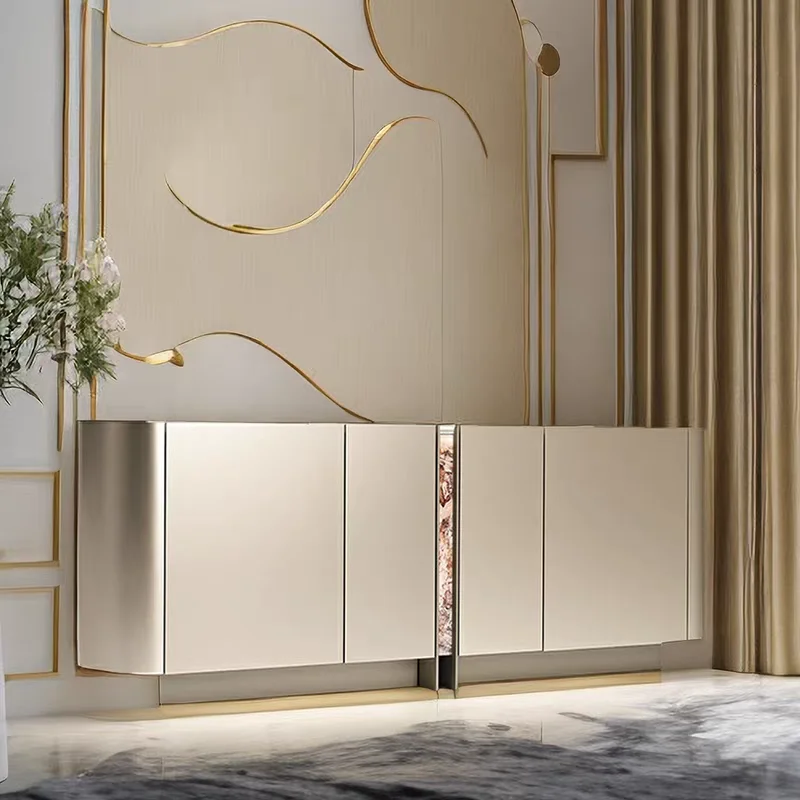 Luxuriöses Bodenstehendes Sideboard für Küche und Wohnzimmer (Champagner-Silber) 4-Türiger Freistehender Kippschutz-Schrank Modernes Buffet Image