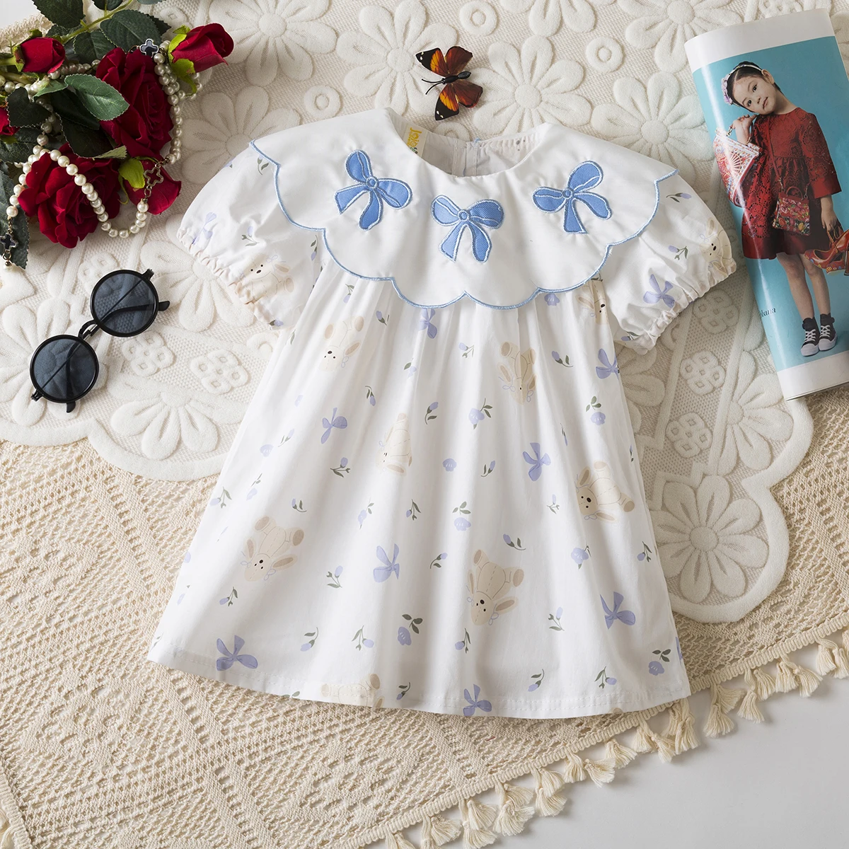 Sommer Neues Baby-Mädchen-Kleid Süße Schleife Kurzärmelige Kinderkleidung (9 Monate - 3 Jahre) Image
