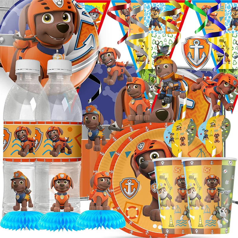 Zuma Paw Patrol Orange Geburtstagsdekorationen Cartoon-Thema Kind Babyparty Party Banner Ballon Teller Tischdecke Zubehör Spielzeug Geschenk Image