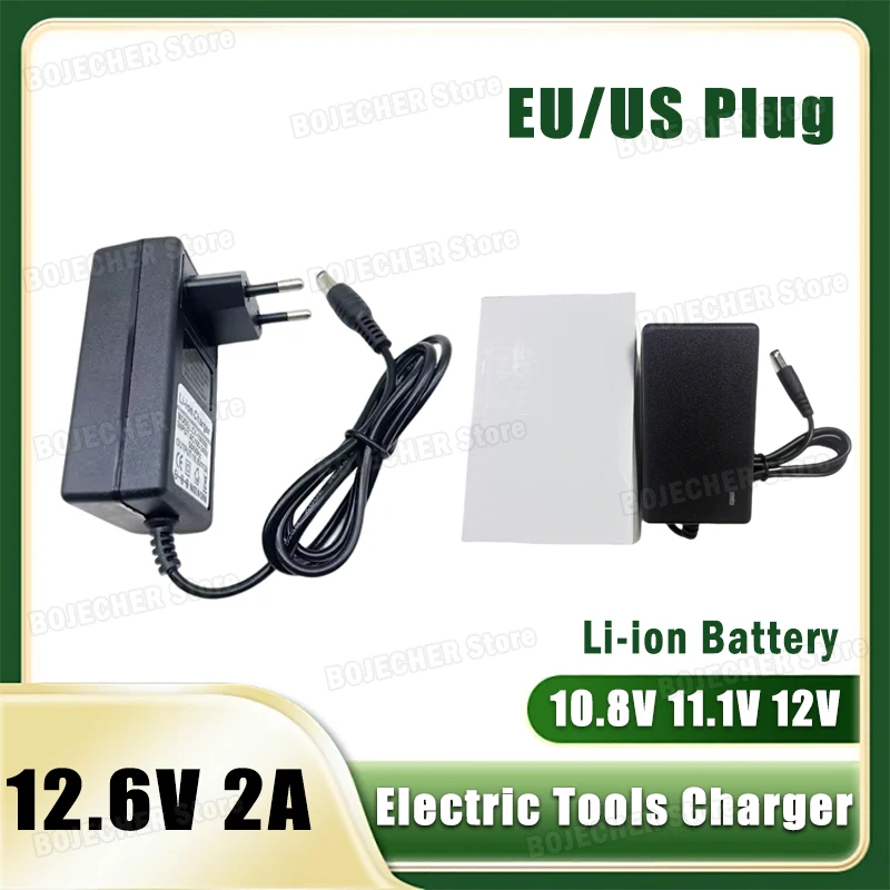 DC 12,6 V 2A Li-Ionen-Akkuladegerät für 10,8 V 11,1 V 12 V elektrische Bohrmaschinen, Elektrowerkzeuge, universeller Netzteiladapter, EU-US-Stecker Image