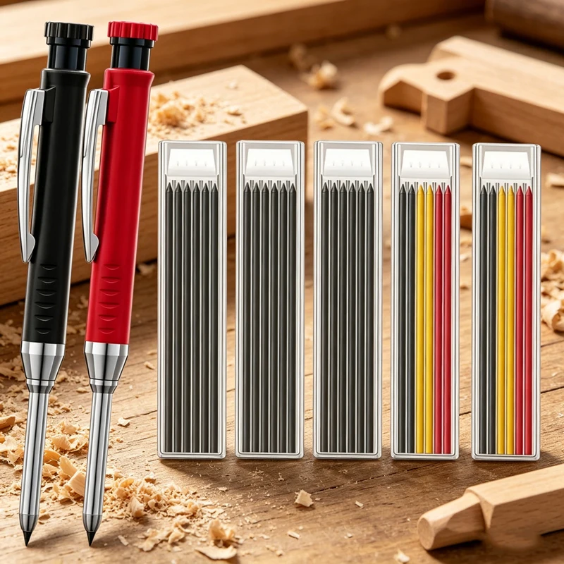 1-7-teiliges Solides Zimmermannsbleistift-Set Holzbearbeitungswerkzeuge Mechanischer Bleistift 5 Farben Nachfüllbar Bauwerkzeuge Tischler-Markierungswerkzeug Image