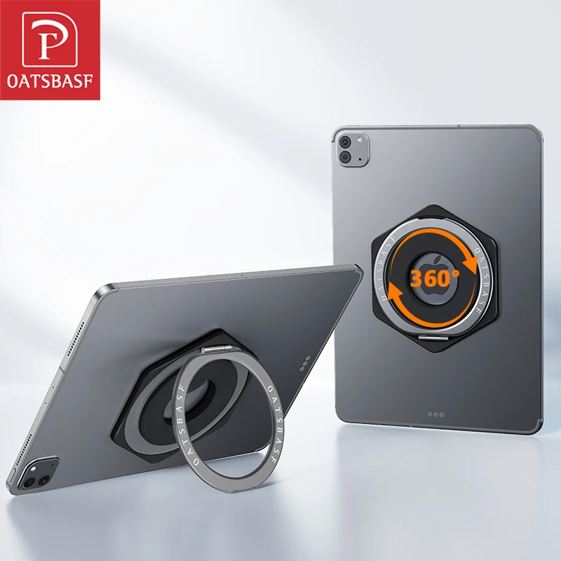 Oatsbasf Metall-Magnetischer Tablet-Halter mit 360°-Drehung ° Drehbarer Ringständer, selbstklebend, universell für iPad und Tablets Image