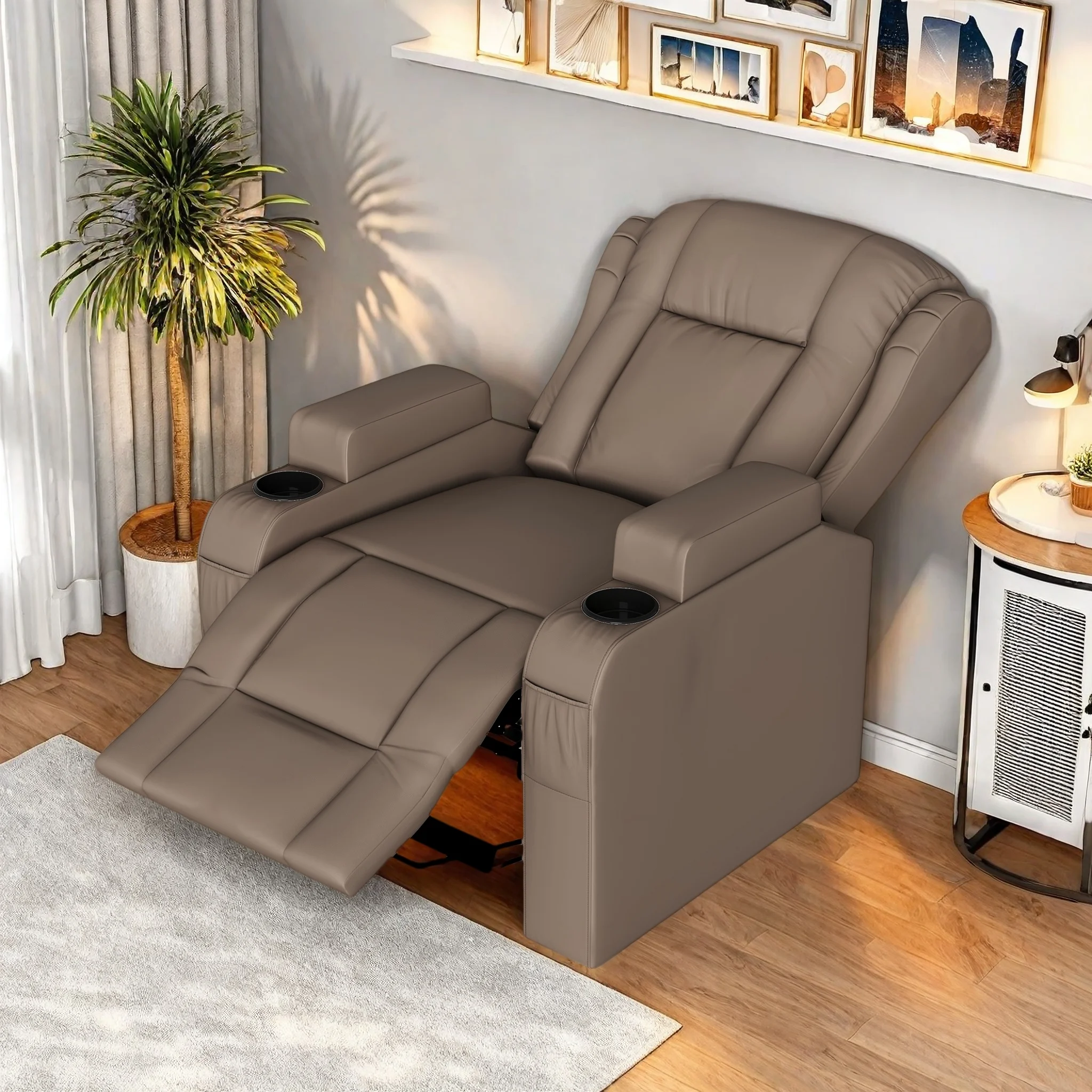 Anajqaqia Elektrischer Relaxsessel, Massagesessel mit Aufstehhilfe, Getränkehalter, USB-Anschluss, Seitentaschen, Massagesessel für Wohnzimmer, Braun