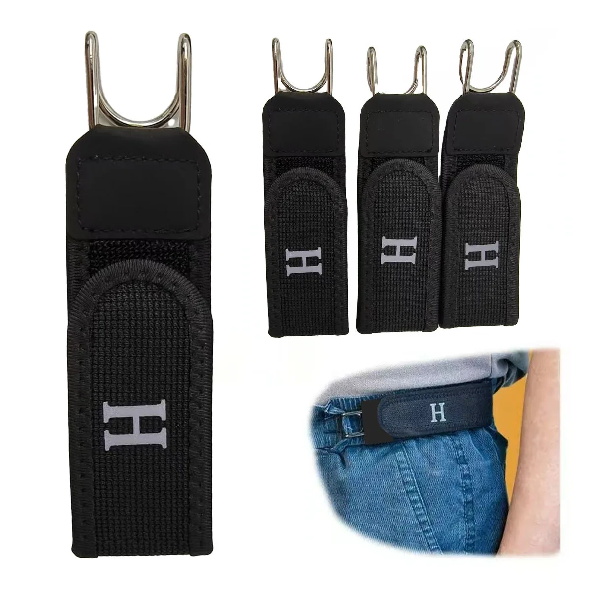4-teiliger elastischer Werkzeuggürtel ohne Schnalle, freihändiger Metallhaken, verstellbarer Taillengürtel für Jeans, Herren, Damen, Handwerker, Zimmermann, Outdoor Image