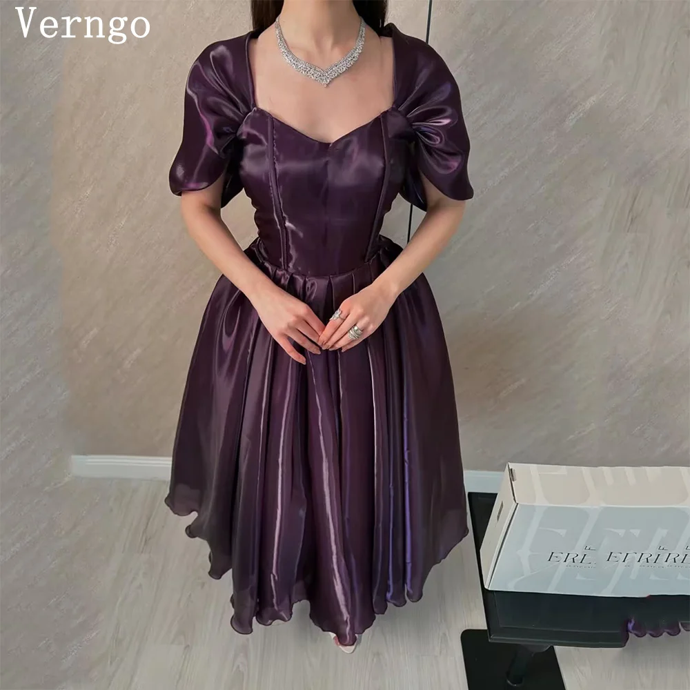 Verngo Luxuriöses, lila, glänzendes Satin-Abendkleid, schulterfrei, A-Linie, knöchellanges Abendkleid, elegante Prinzessinnen-Partykleider, individuell gestaltet Image