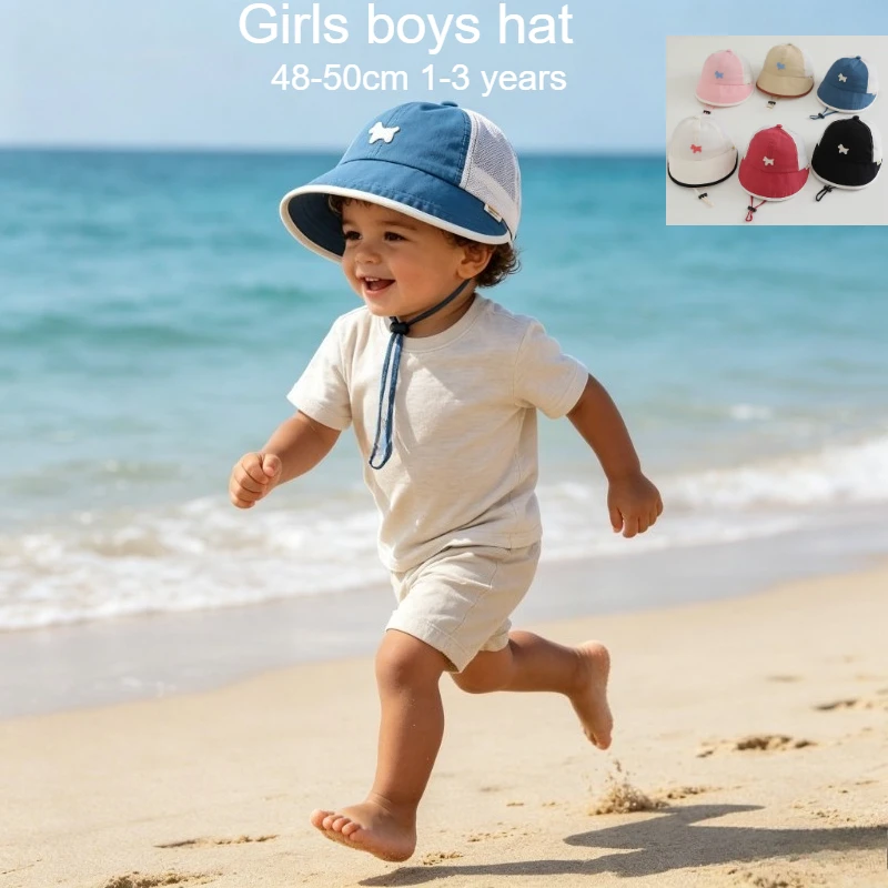 Kinder-Sonnenhut 48-50cm 1-3 Jahre Jungen Niedliche Atmungsaktive Hunde-Netzkappe Sommer-Schutz Baby Dünner Hut Kinder Verstellbares Kleinkind-Visier Image
