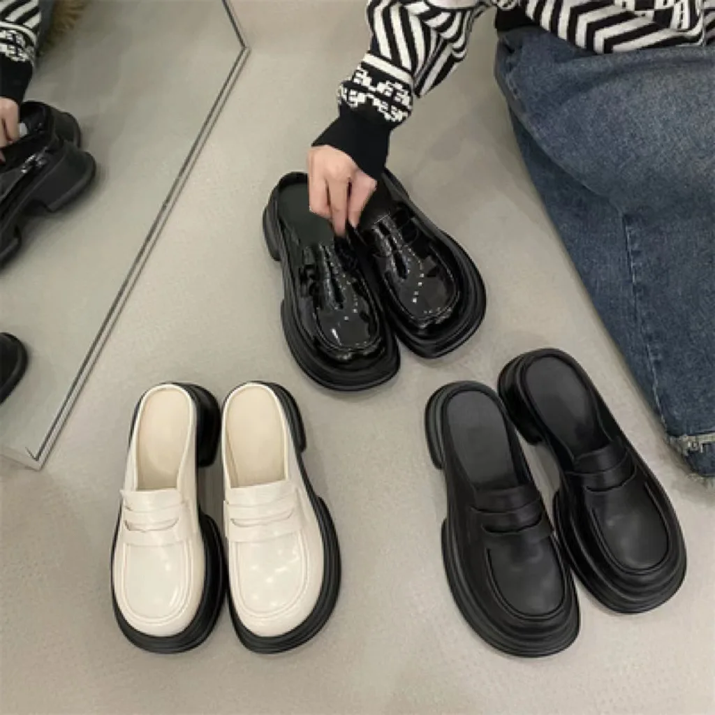 Dicke Sohle Große Größe Maultiere Frauen Casual Plattform Damen Sommer 2025, Neue Hausschuhe Weibliche Außerhalb Rutschen Schuhe Vintage Chic Design