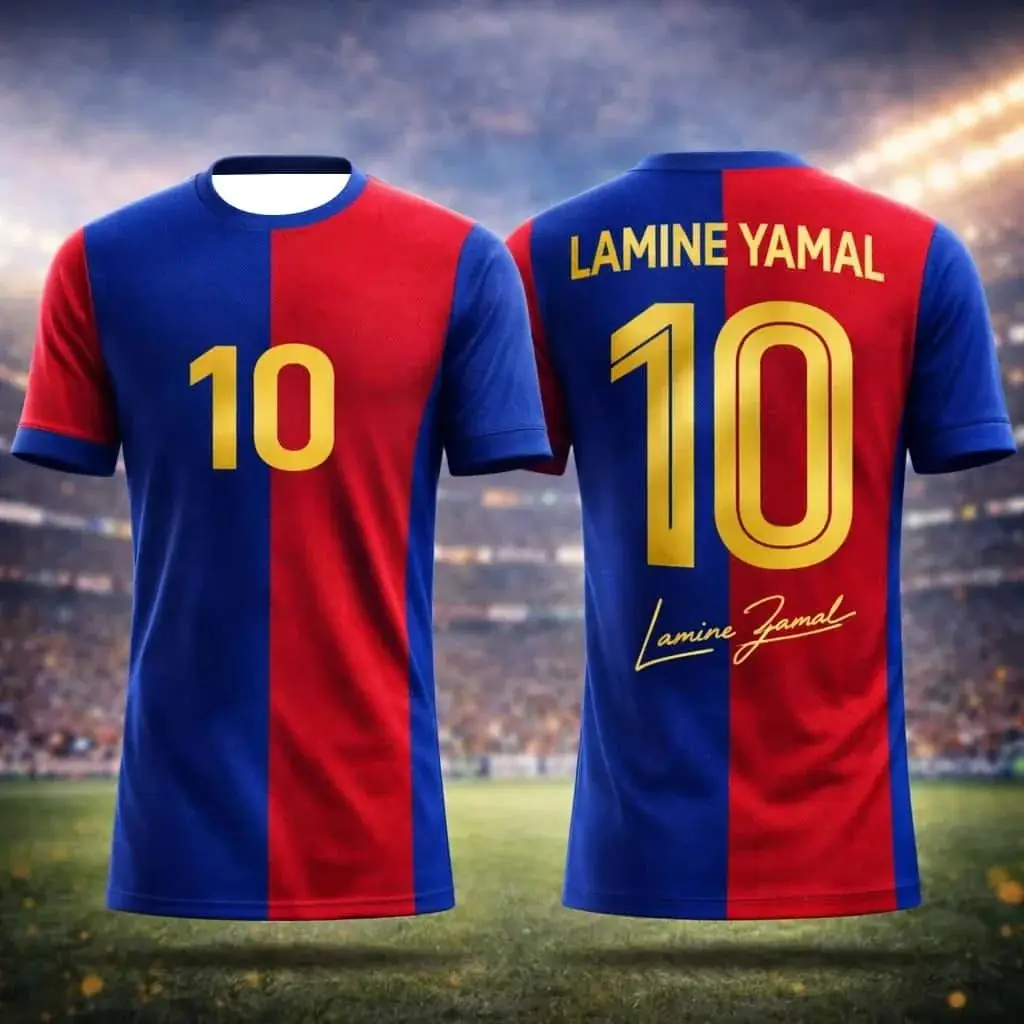 26 Summer Barcelona Trikot Nummer 10 Lamin Yamal's Sport-Trainings-Fußball-Kurzarm-T-Shirt für Herren und Damen für Kinder Image