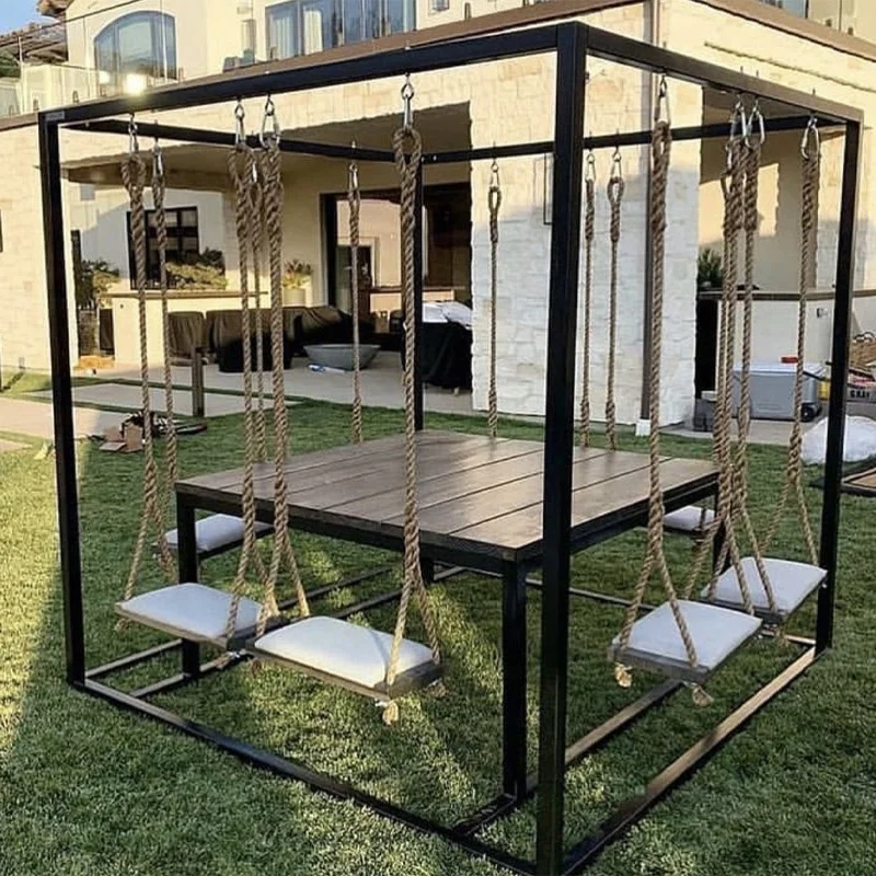 Outdoor and Indoor Furniture Garden Swing Chair for 8 Persons With Table Patio Dining Chair Waterproof Garden Sets
