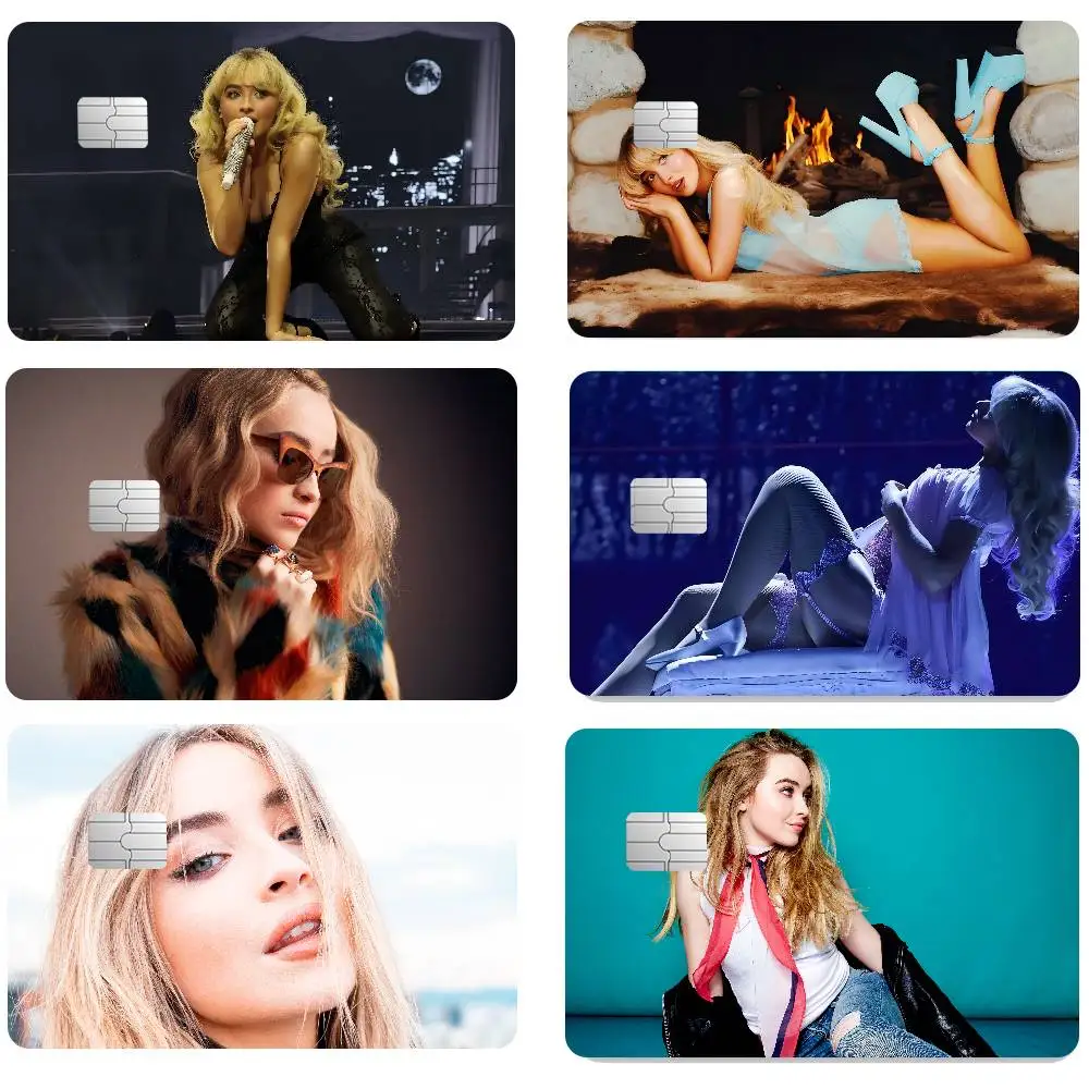Sängerin Sabrina Carpenter Anime Cartoon 1 Set mit 4 Stück Aufkleberfolie für Kreditkarte, Debitkarte, Bankkarte, Buskarte Image