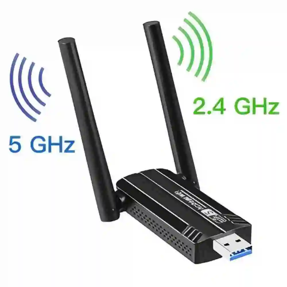 USB WLAN Stick 1300Mbps Dualband 2,4GHz/5,8GHz – WiFi Adapter USB 3.0 mit 2×5dBi Antenne für PC Desktop Laptop – Ultra-schneller WLAN Dongle für Gaming & 4K Streaming, große Reichweite, geringe Latenz Image