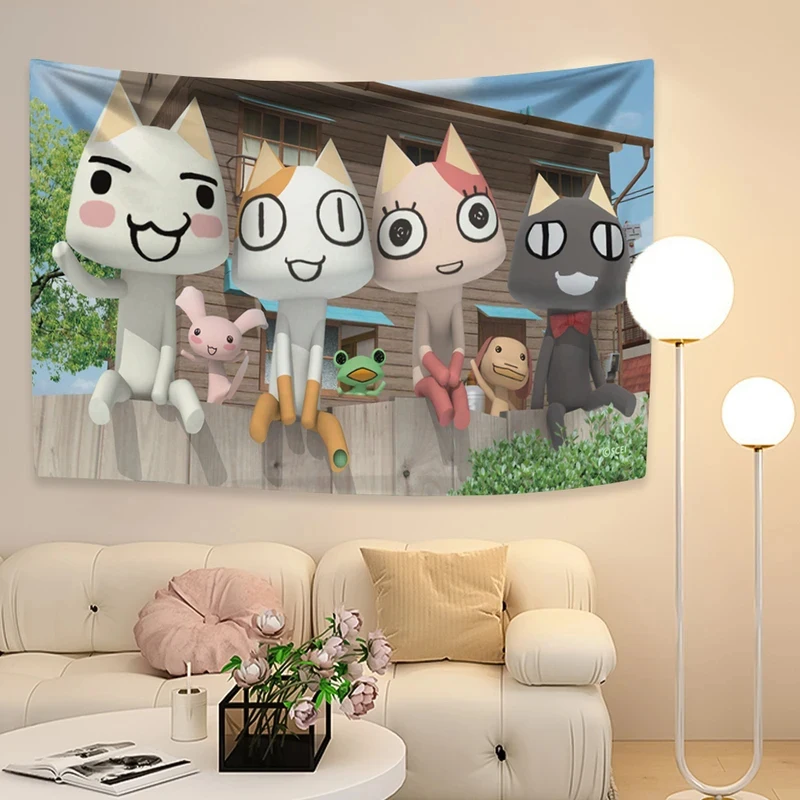 VIKAMA Toro Inoue Katzen-Wandteppich, niedlicher Anime-Wandbehang, Kawaii-ästhetische Wandteppiche für Schlafzimmer, Wohnzimmer, Dekoration Image