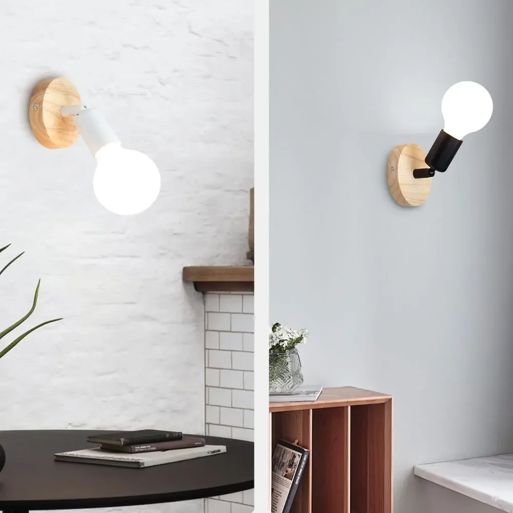 JOYINLED Nordische Wandmontierte LED-Leuchten E27 Retro Innenbeleuchtung Schlafzimmer Wandlampe Wohndekor Holz Vintage Wandlampe