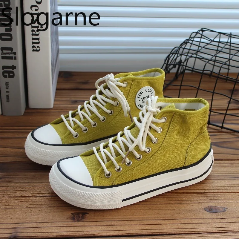 2026 Neue Frühling-Sommer High-Top Canvas-Schuhe für Damen, Atmungsaktive Freizeitschuhe, Sportschuhe für Studenten, Sneakers mit Dicker Sohle, Skateboard-Geschenk