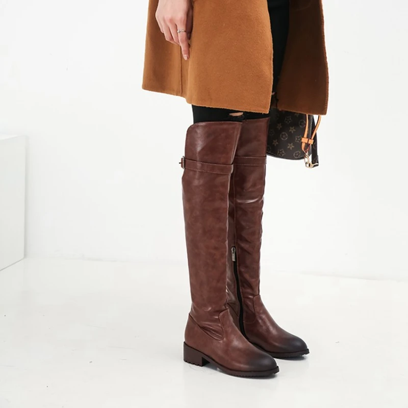 ORCHALISA 2025 Neue ankunft Frauen Über Das Knie Hohe Stiefel High Heel Frauen Schuhe Plattform leder schuhe Frauen Stiefel große Größe 46