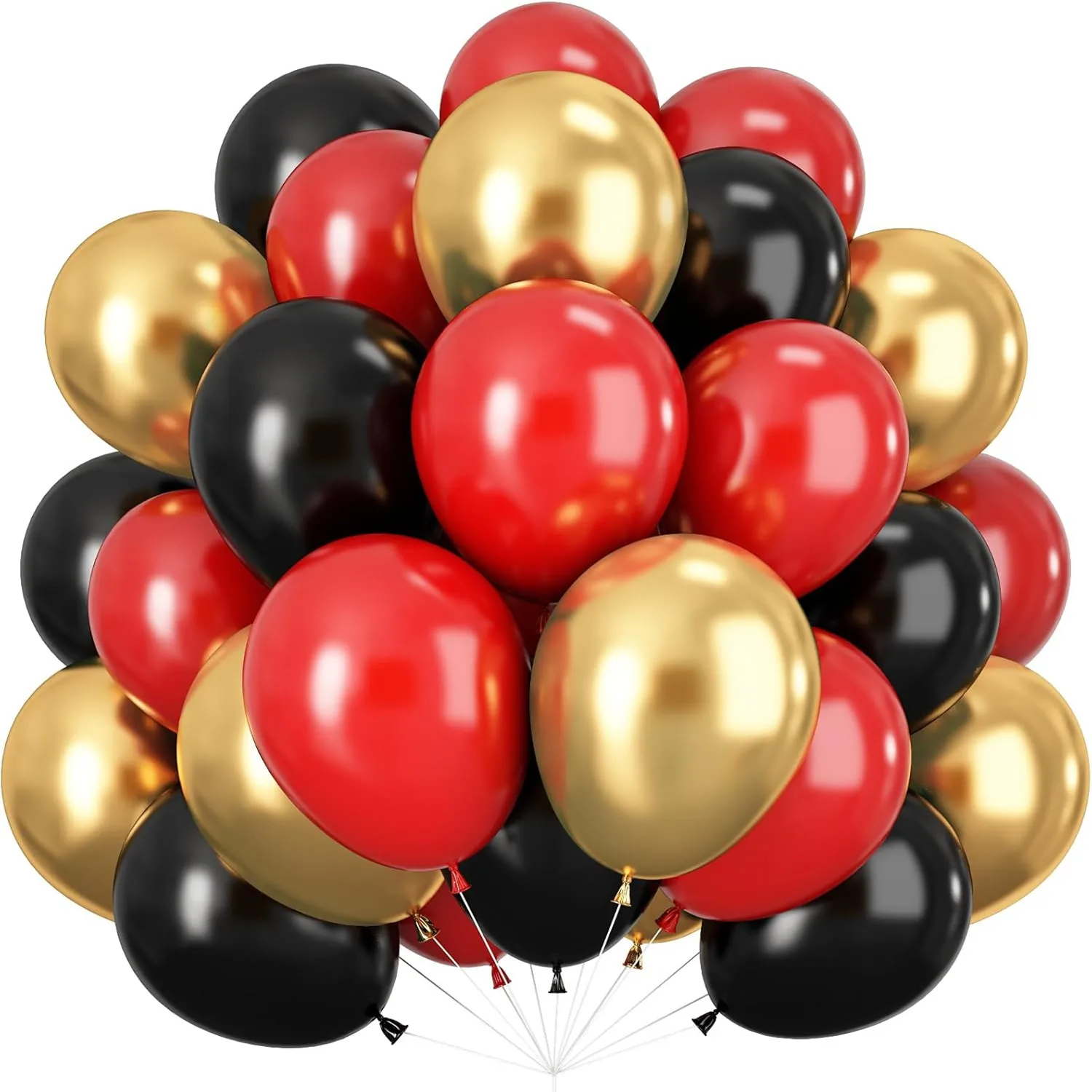 Rote, schwarze und goldene Luftballons, 60 Stück, 12 Zoll, metallische Luftballons für Geburtstag, Abschlussfeier, Jubiläum, Party-Dekoration, Hintergrunddekoration Image