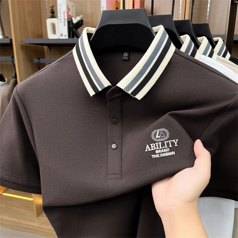 Hochwertiges Design Herren Exquisit Besticktes Kurzarm-Poloshirt Sommer Einfarbiges Revers-T-Shirt Modische Business-Herrenbekleidung Image