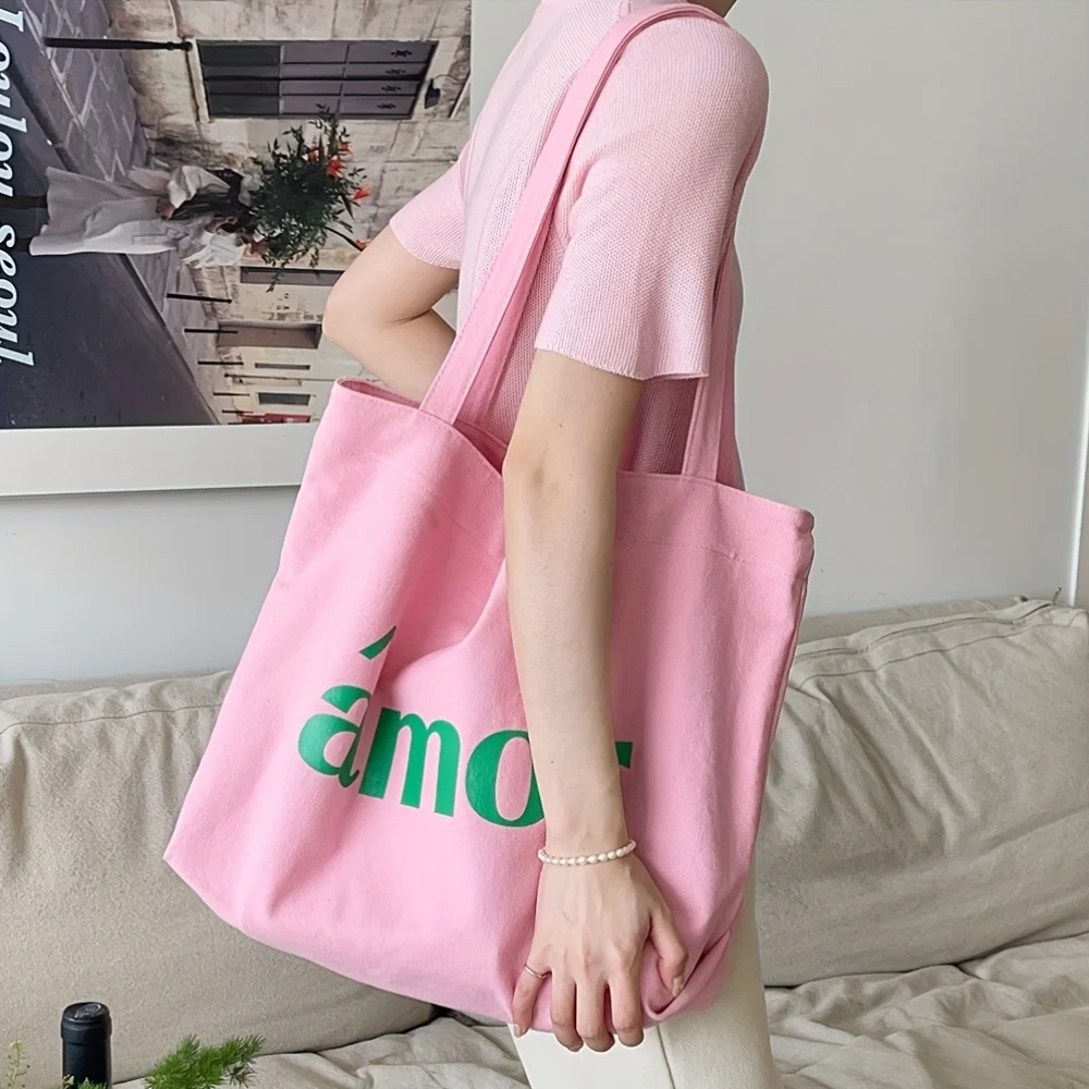 1 Stück Rosa Große Canvas-Handtasche Schultertasche, Geräumige Casual Allzweck-Tragetasche für Frauen zum Einkaufen, Arbeiten und Freizeit