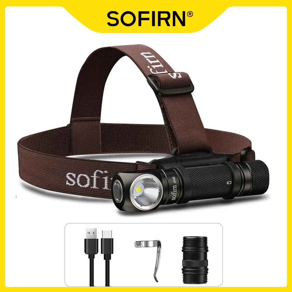 Sofirn-Scheinwerfer, SP40, 1200 lm, LED-Stirnlampe, XPL2, 18650, USB C, wiederaufladbar, 18350-Taschenlampe mit Betriebsanzeige, Magnetschwanz Image