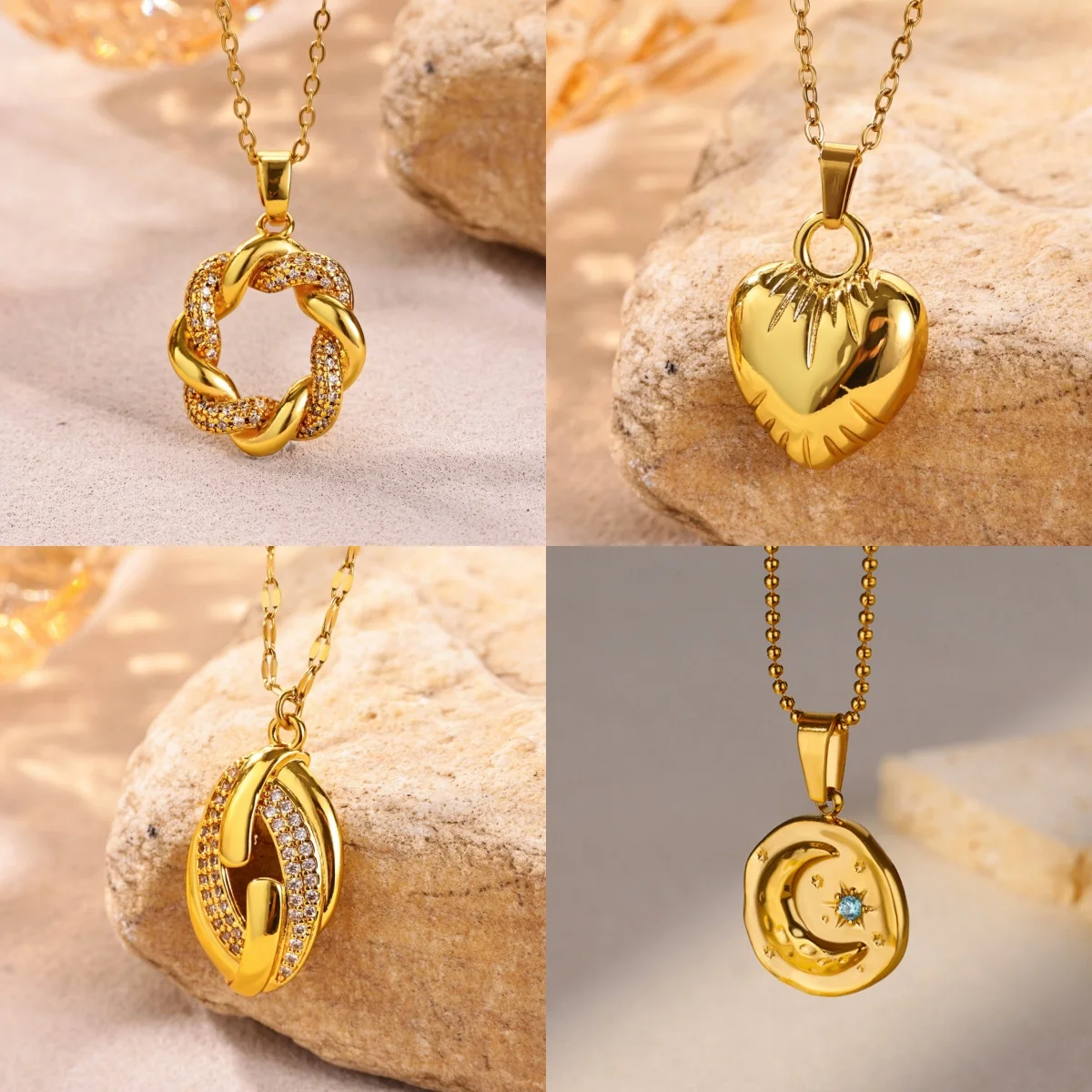Klassische Geometrische Zirkonia Damen-Anhänger-Halsketten 18K Vergoldeter Herz-Schmuck Anhänger-Halskette Image