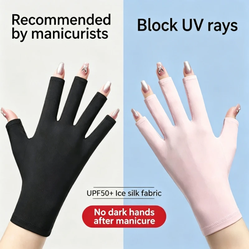 Anti-UV-Handschuhe, Gel-Handschuhe für professionellen Schutz, für Maniküre, schützen die Hände, Nagelkunst, dehnbarer fingerloser Handschuh für Zuhause und draußen Image