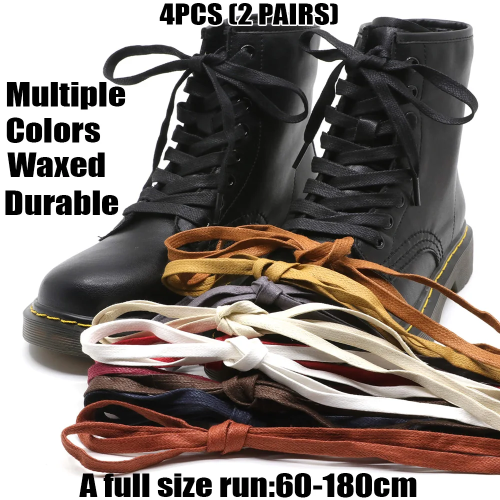 4 Stück (2 Paar) Premium Flache Gewachste Schnürsenkel Robuste Ersatzschnürsenkel für Sneaker Lederstiefel Wanderschuhe Herren Damen