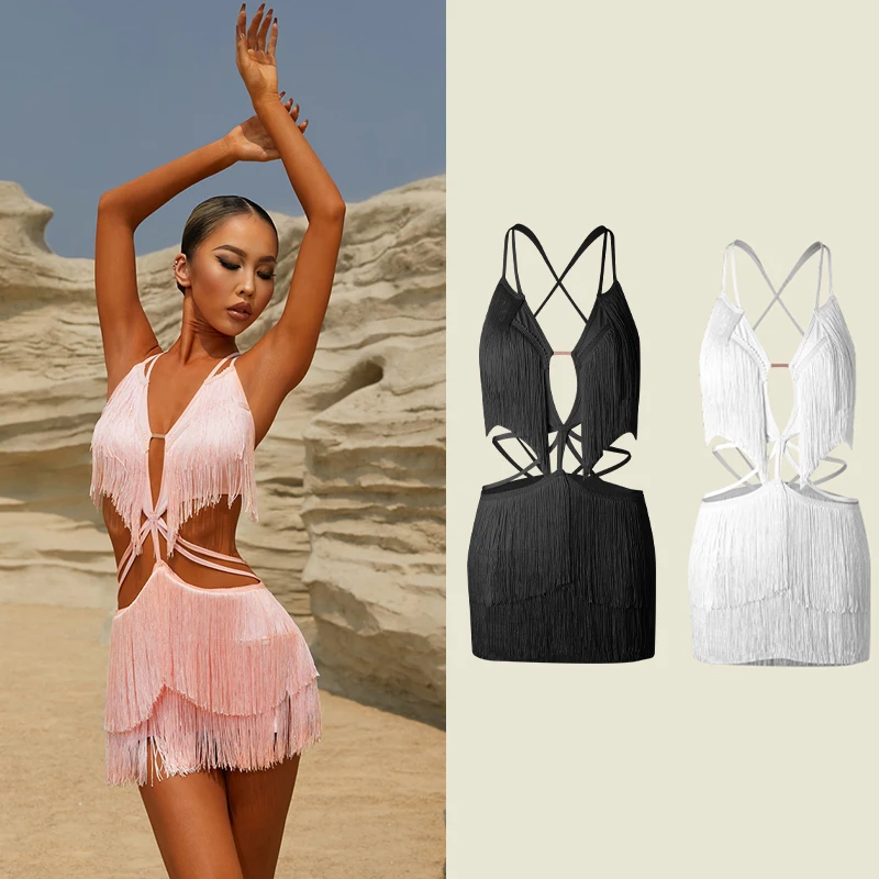 Sexy Spitze aus geschnitten Latin Tanz kleid Frauen rücken freie Quasten Latin Kleid Erwachsene profession elle Salsa Chacha Latin Tanz kleider 8157 Image
