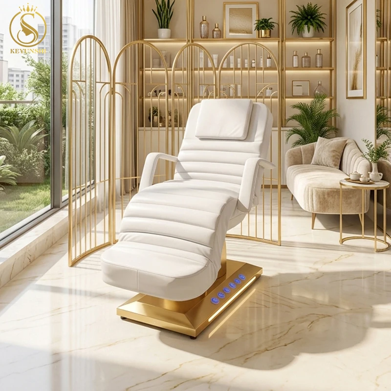 Lit de beauté moderne blanc en PVC pour épilation, instrument de beauté pour salon, lit de thérapie faciale, lit pour extensions de cils