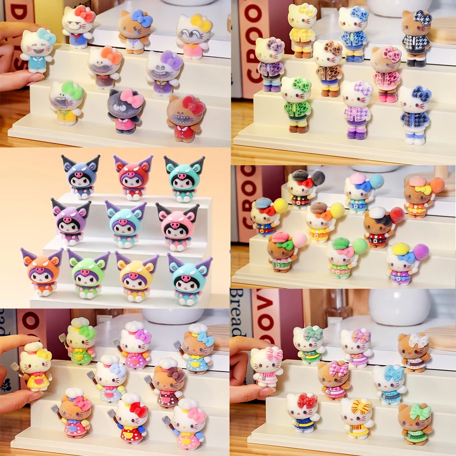 Sanrio Hello Kitty Kuromi 4,5 cm große Reiskorn-Figuren, im 9er-/10er-Set erhältlich; niedliche Schreibtischdekorationen, ein schönes Geschenk.