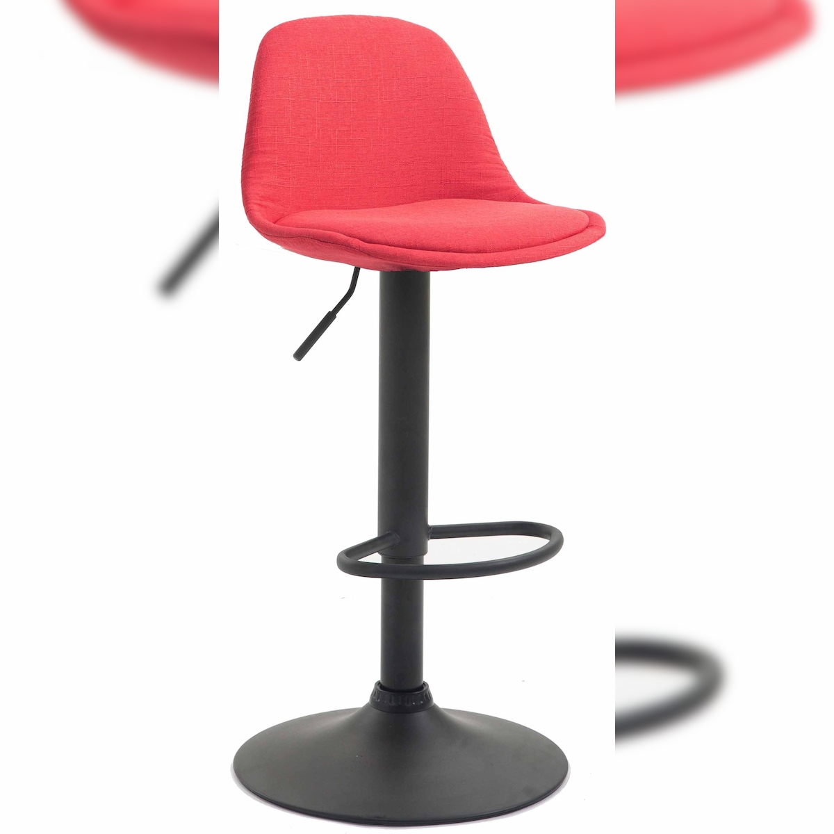 Décoshop26 - Barhocker mit rotem Stoffbezug schwarzem Metallgestell höhenverstellbar trompetenförmige Beine TDB10572 Image