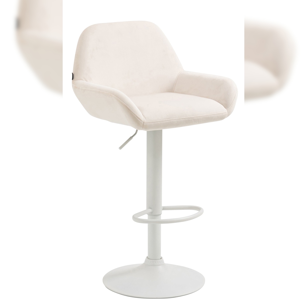 Décoshop26 - Barhocker mit cremefarbenem gepolstertem Samtbezug und mattweißem Metallfuß in Trompetenform TDB10415 Image
