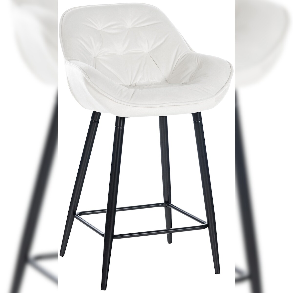 Décoshop26 - Barhocker/Hochstuhl x1 mit gestepptem Sitz in cremeweißem Samt und schwarzem Metall 10_0004884 Image