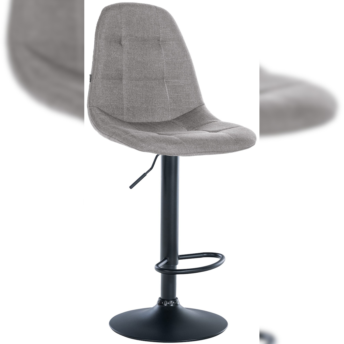 Décoshop26 - Barhocker x1 mit Fußstütze höhenverstellbar drehbarer Sitz grauer Stoffsitz schwarzes Metallgestell 10_0004840 Image