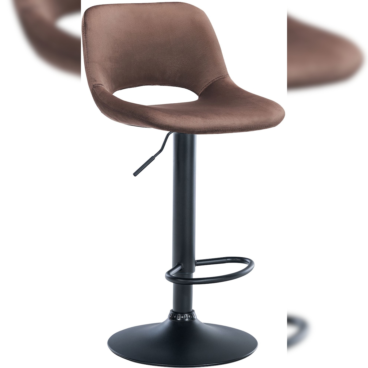 Décoshop26 - Barhocker/Hochstuhl x1 mit brauner Samt-Fußstütze und schwarzem Metallgestell 10_0004601 Image