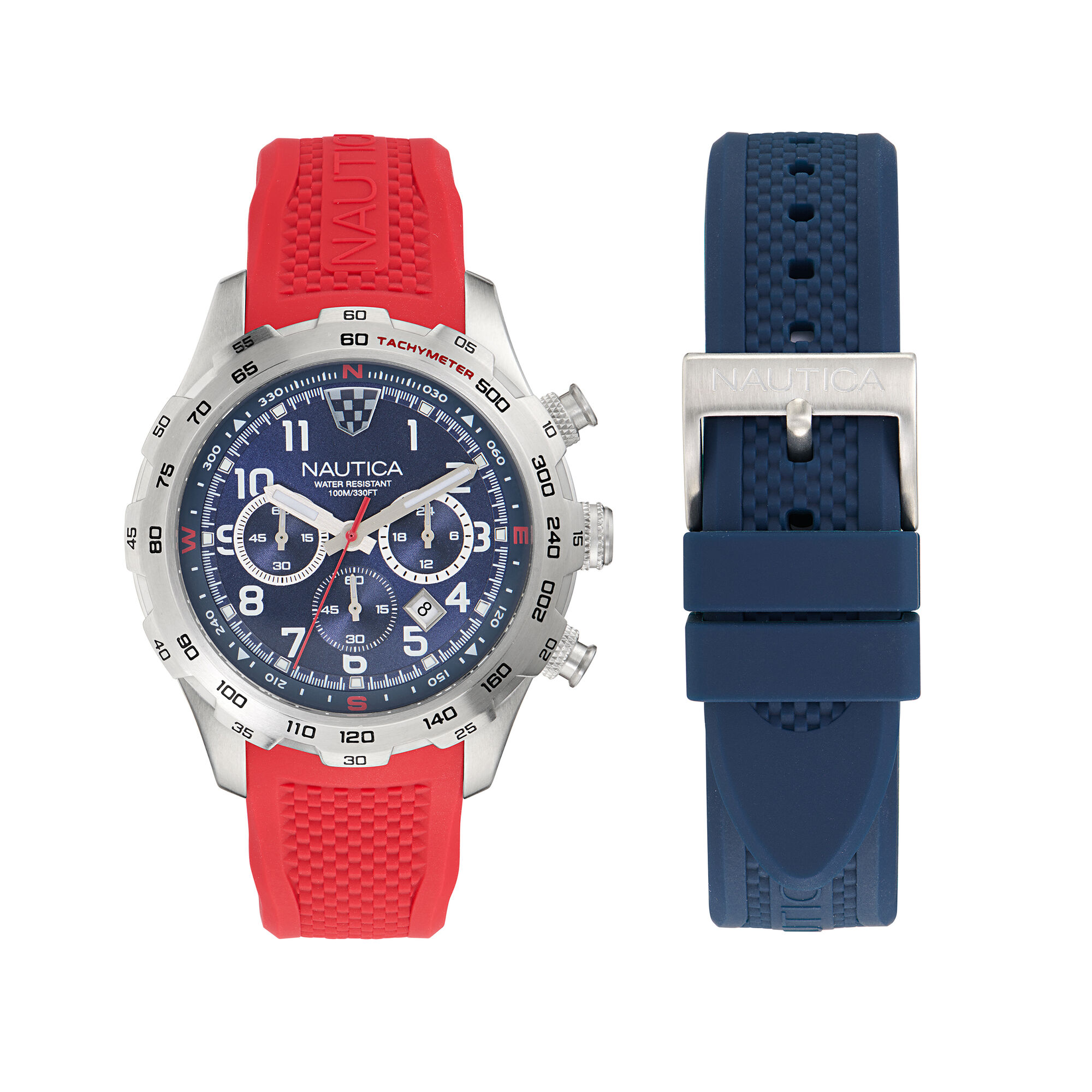 Nautica Men's Nst Chronograph Recycled Stainless Steel And Silicone Watch Strap Set 040 (Moorings Grey Heather), OS