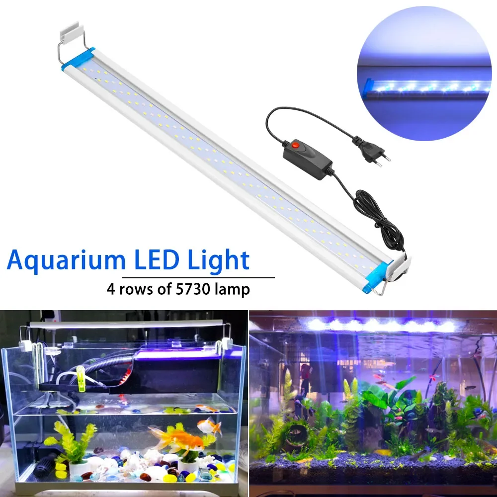 Super Dünne LEDs Aquarium Beleuchtung Wasserpflanze Licht 18-71CM Extensible Wasserdicht Clip auf Lampe Für Aquarium blau weiß licht Image