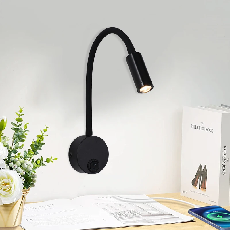 LED-Schwanenhals-Lesewandlampe, flexibel verstellbar mit Schalter, für Arbeit und Studium, Wandmontage, 85–265 V, Schlafzimmer, Nachttisch, Nachtlicht Image