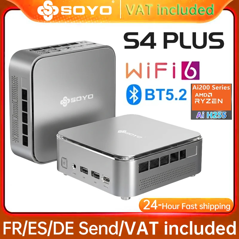 SOYO NcuBox S4 PLUS MINI PC Ryzen 7 H255 DDR5 24G PCIe3.0 Nvme SSD 512GB WIFI6 BT5.2 8K HD Mini PC DIY Gaming-Computer