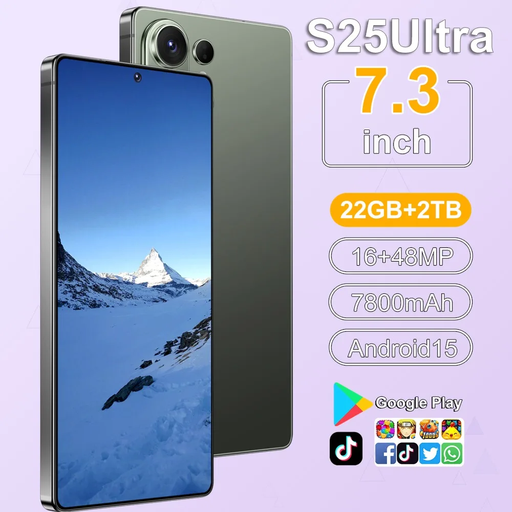 Neue heiße Mobiltelefone für S25 Ultra Smartphone Android 5G 7.3HD Handy 22G+2TB 7800mAh Entsperrt Dual-SIM WLAN Globale Version Image