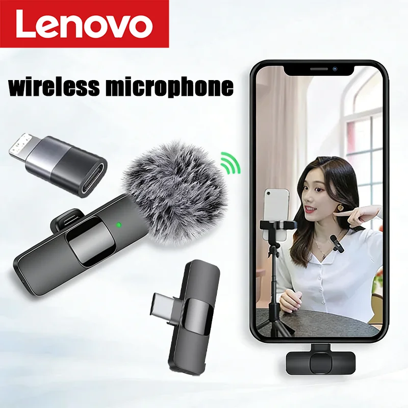 Lenovo Bluetooth 5.3 Mini tragbares kabelloses Lavalier-Mikrofon für Live-Übertragung, Gaming, Audio- und Videoaufzeichnung, iPhone und Android Image