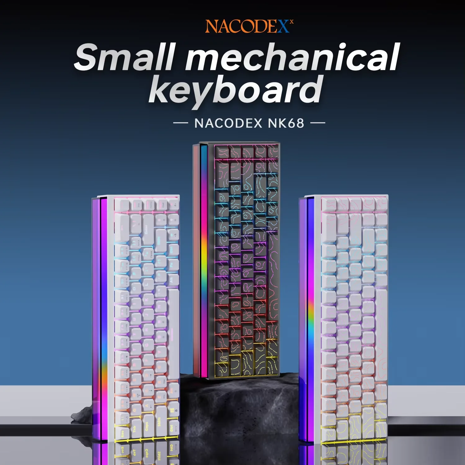 Neue Ajazz Nacodex Nk68 mechanische Tastatur, Gelände-Tastenkappe, RGB-Lichtleiste, 68 Tasten, kabelgebunden, Gaming, Büro, kabelgebundene Verbindungstastatur Image