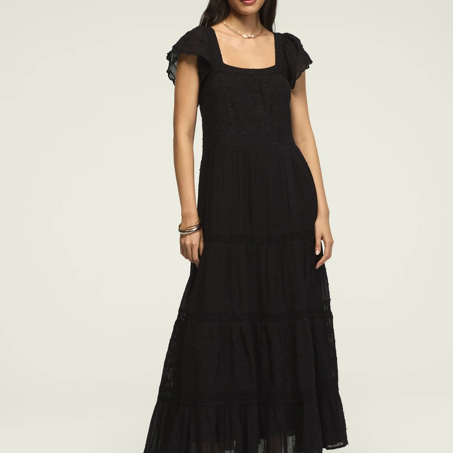 Lucky Brand Embroidered Tiered Maxi Dress - Women's Clothing Dresses Maxi Dress in #001 Black, Size 2XL
