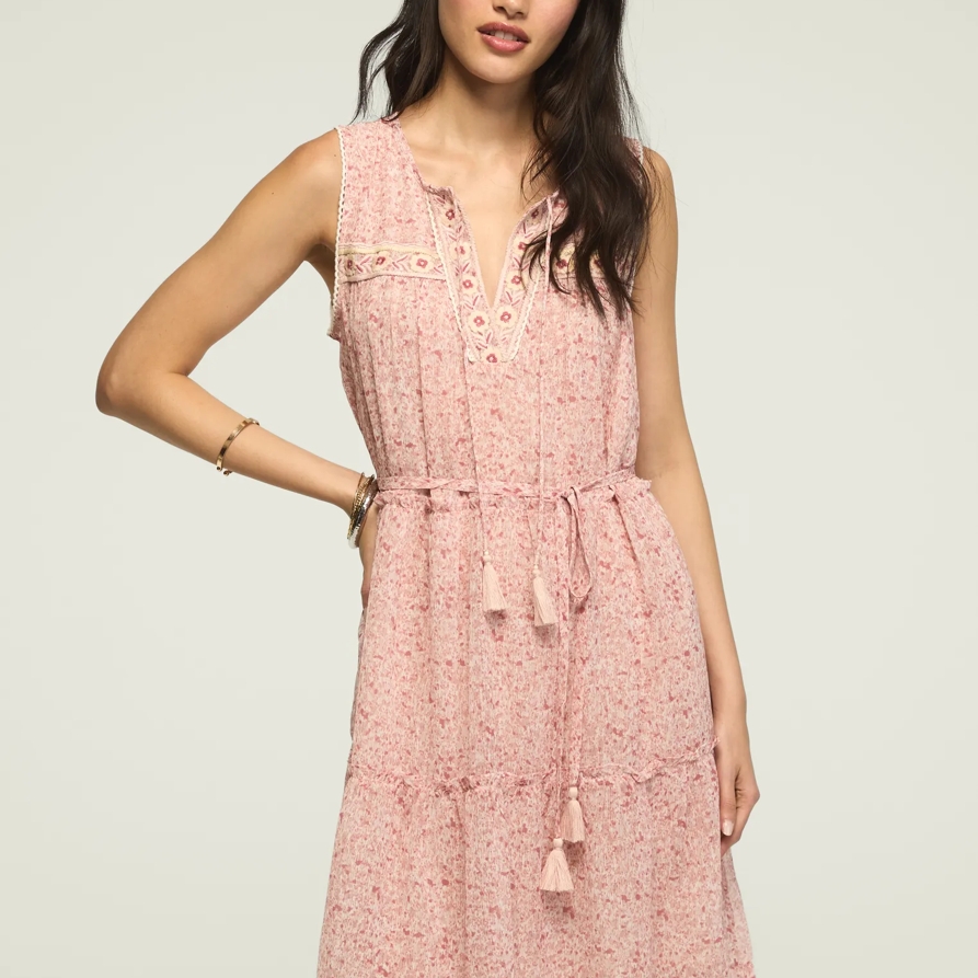 Lucky Brand Printed Embroidered Yoke Mini Dress - Women's Clothing Dresses Mini Dress in Blush Floral, Size L