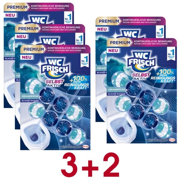 WC FRISCH 3+2 Aktion: 5x WC-Duftspüler Blauspüler »Selbst Aktiv Ozeanfrische« 2x 50 g blau