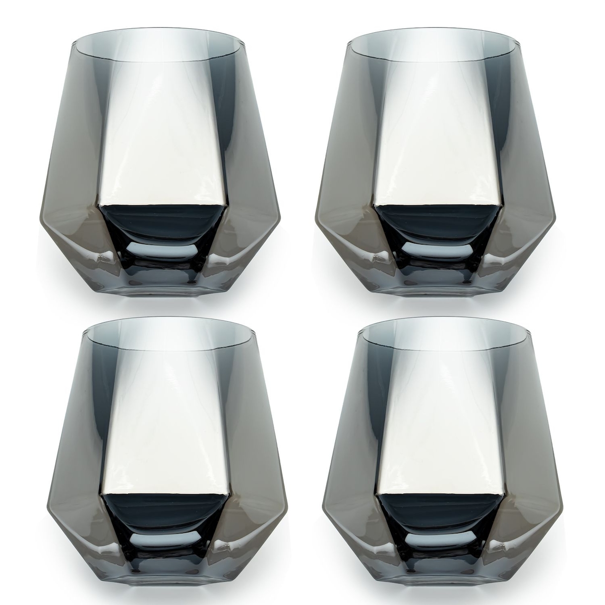 Intirilife 4x Trinkglas im Hexagon Design in Smoky Grau - 240 ml Füllmenge - Wasser Saft Glas Spülmaschinenfest Kristallglas stoßfest Image