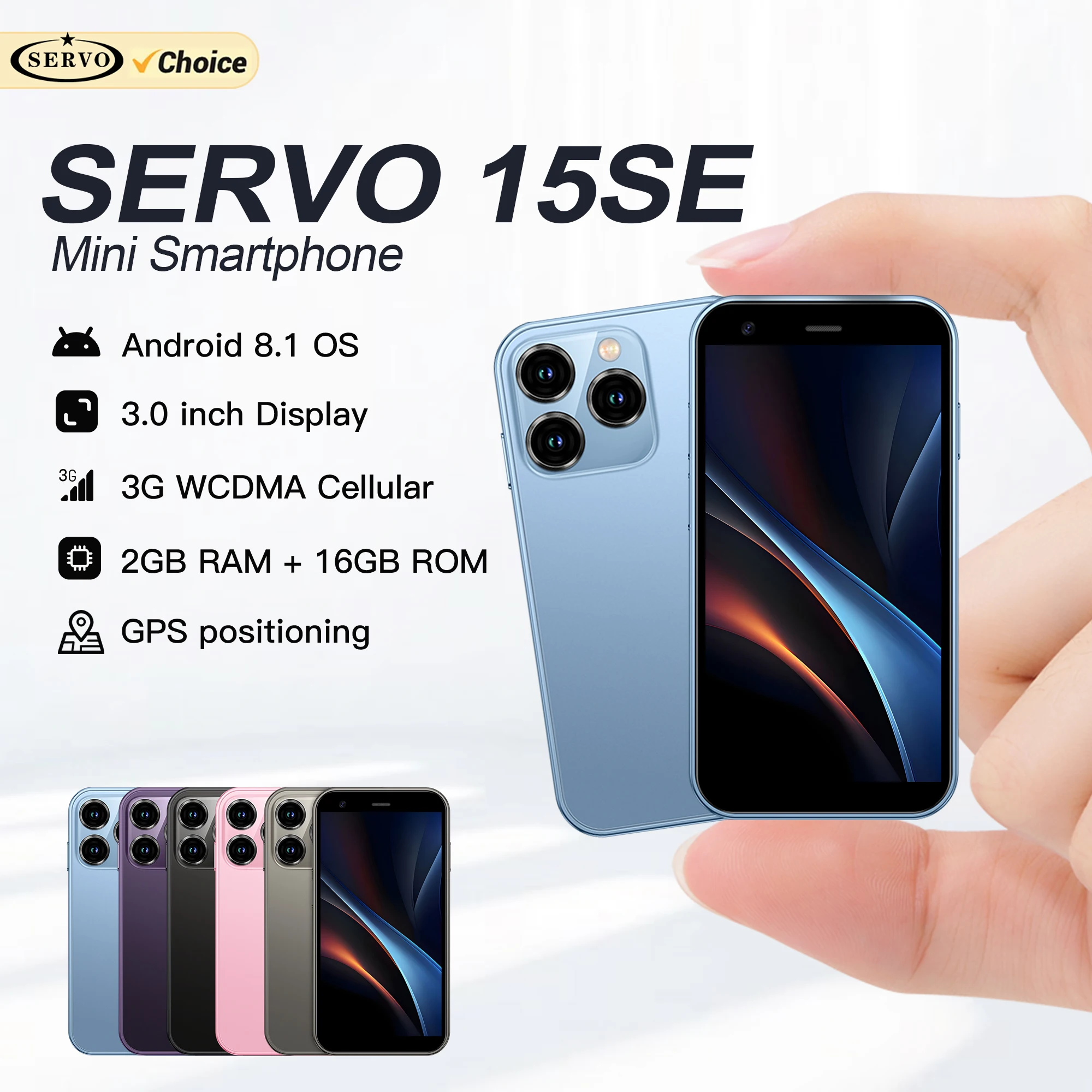 SERVO 15SE Super Mini Smartphone Android-System 2GB+16GB Play Store WLAN Dual-SIM 3,0