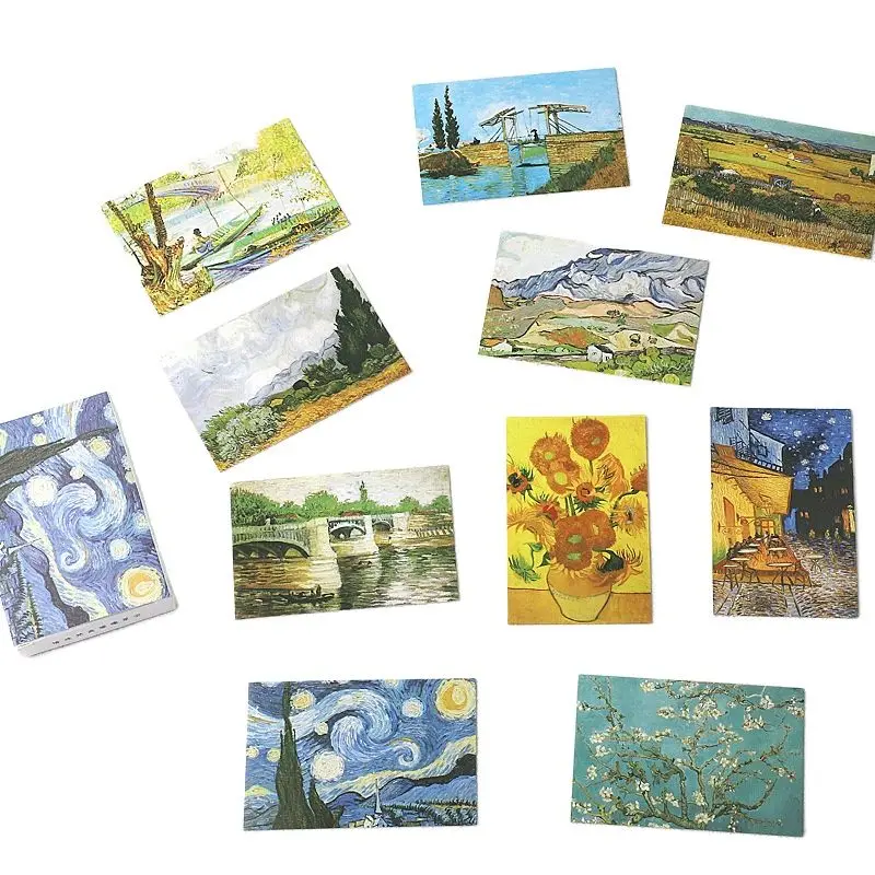 28 Blatt/Set Van Gogh Ölgemälde Lomo DIY Grußkarten Set Blanko Segen Nachricht Geburtstag Briefumschlag Geschenk Image