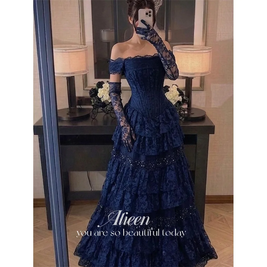 Aileen Lace Off The Shoulder Navy Ball Gown Evening Dress 2026 Prom Dress Quinceanera Customized vestidos 2026 tendencias